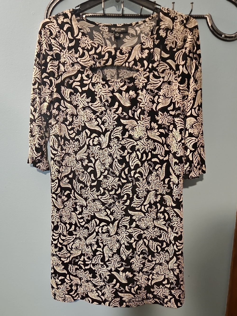 Perceptions Black & White Paisley Shift Dress